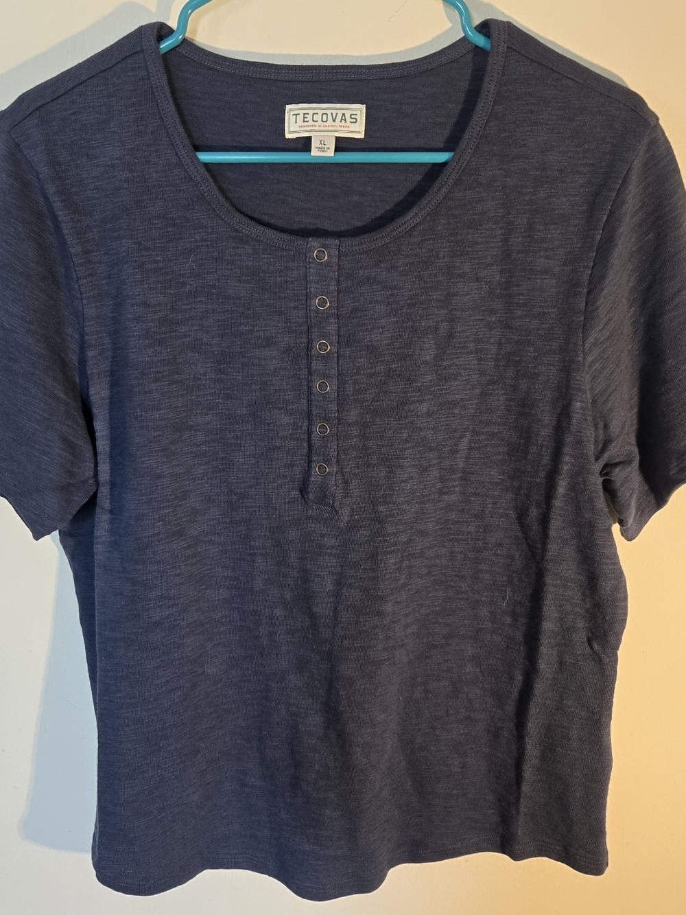 NWT XL Tecovas Navy Short-Sleeve Henley with Snap Placket Durable Western Farm